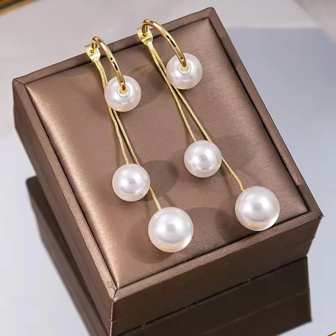 Triple Pearl Drop Earrings