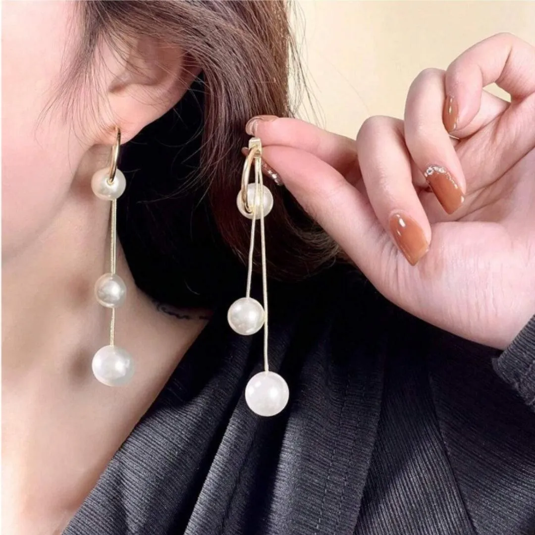 Triple Pearl Drop Earrings