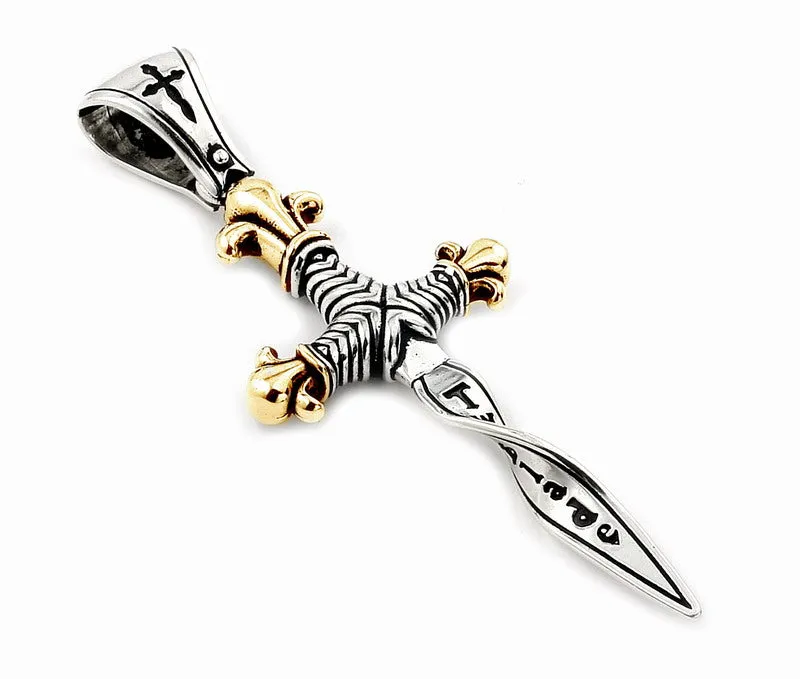 Two-tone Large Twisted Blade Dagger Pendant