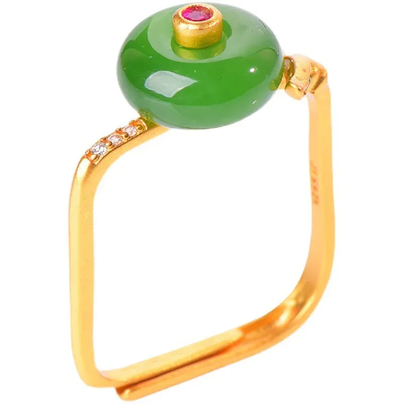 VAIGE Elegant Gold and Jade Square Charm Rings - Timeless Vintage Style