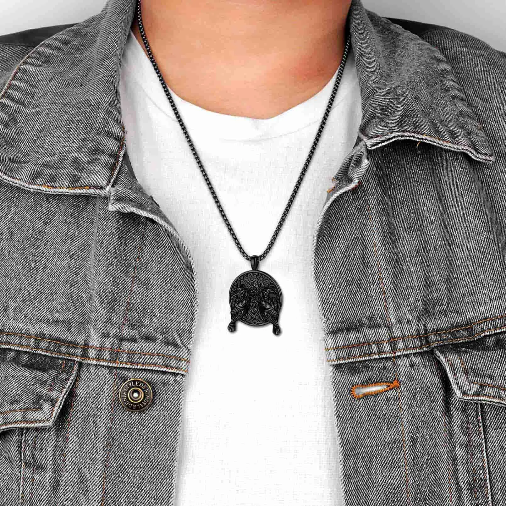 Viking Huginn And Muninn Ravens Coin Necklace For Men