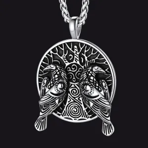 Viking Huginn And Muninn Ravens Coin Necklace For Men