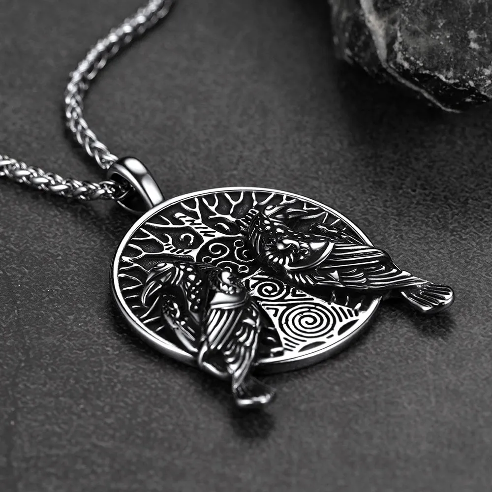 Viking Huginn And Muninn Ravens Coin Necklace For Men