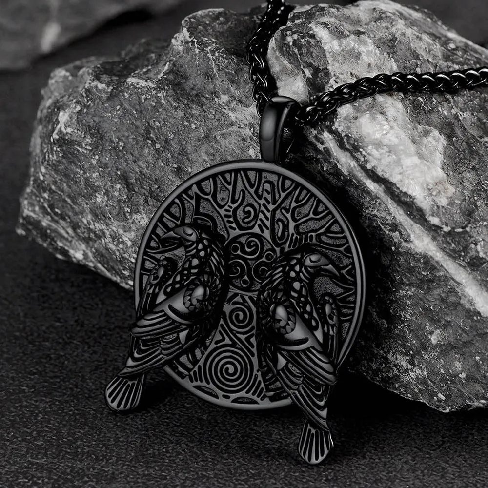 Viking Huginn And Muninn Ravens Coin Necklace For Men