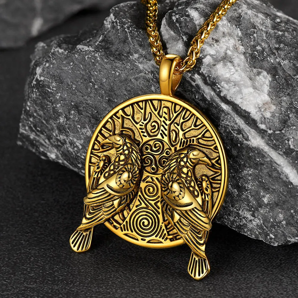 Viking Huginn And Muninn Ravens Coin Necklace For Men