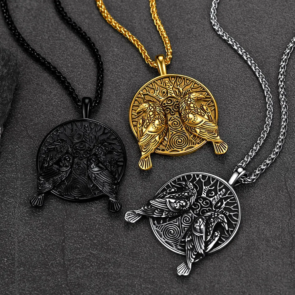 Viking Huginn And Muninn Ravens Coin Necklace For Men