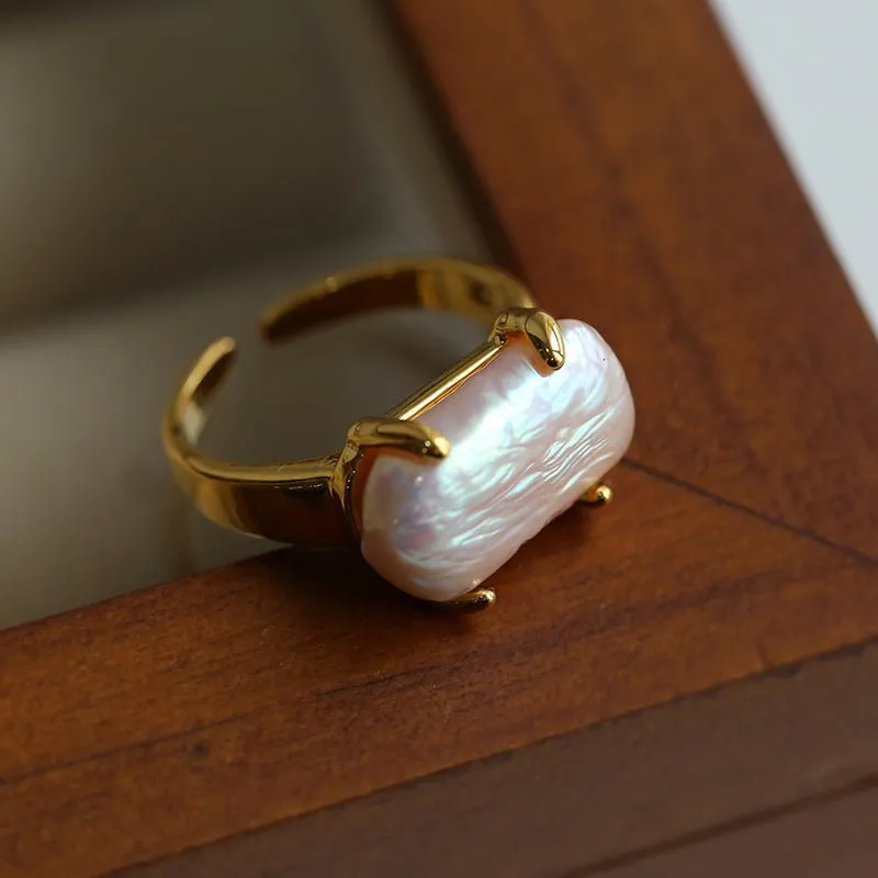 Vintage Square Baroque Pearl Open Ring