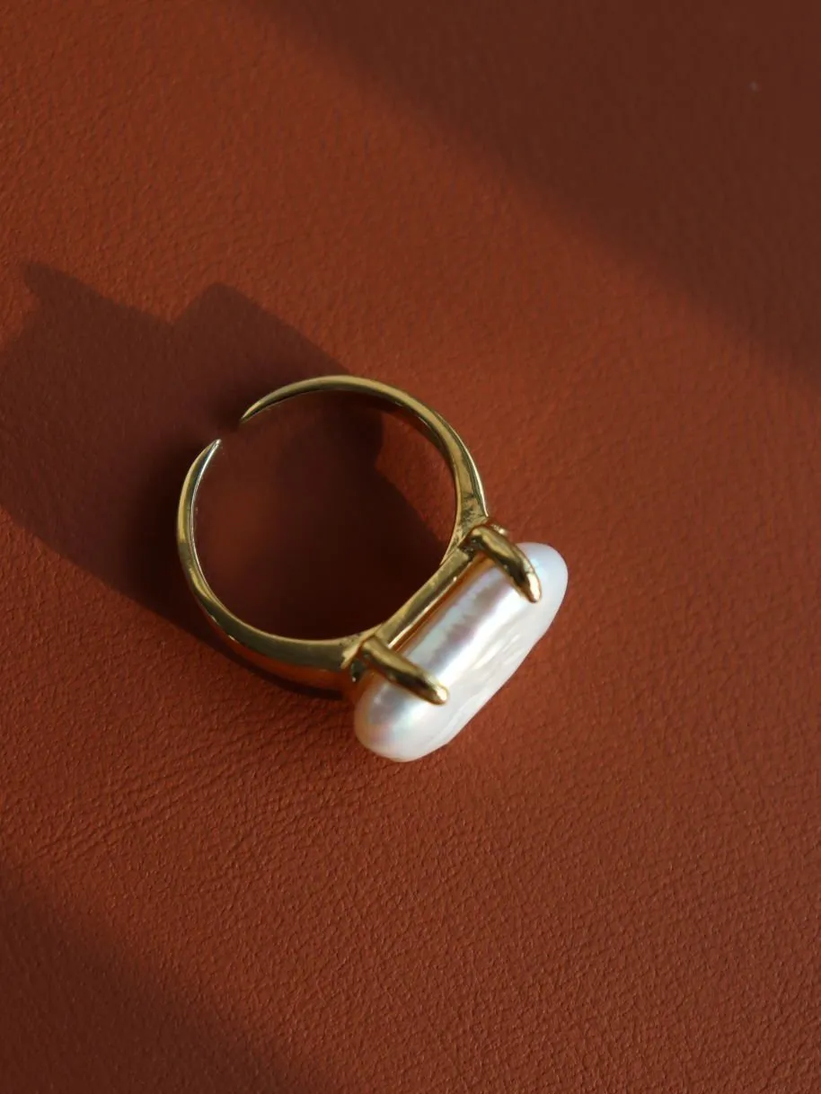 Vintage Square Baroque Pearl Open Ring