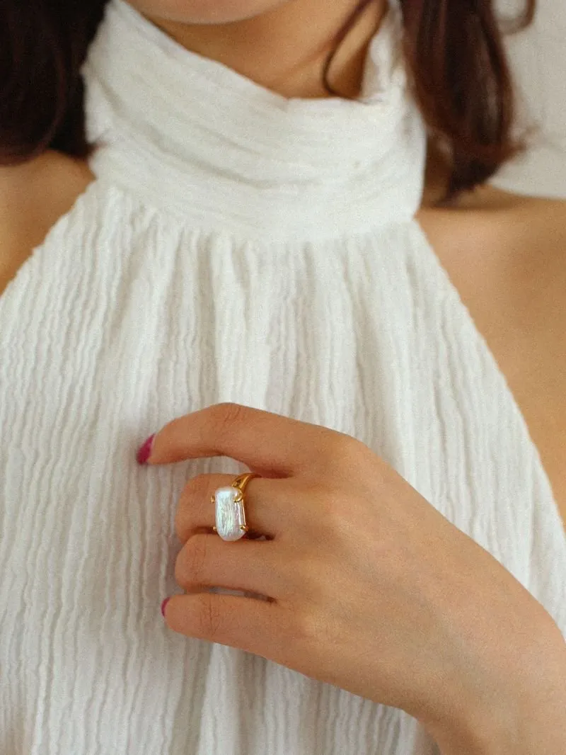 Vintage Square Baroque Pearl Open Ring