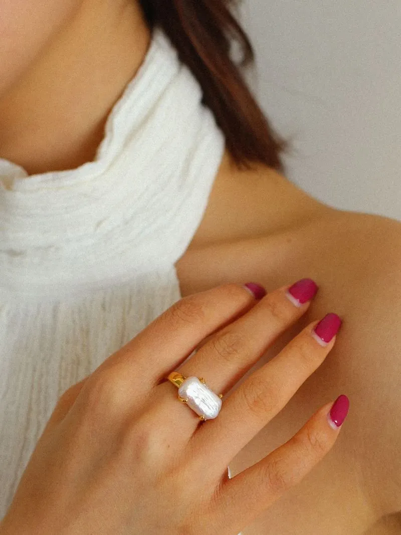 Vintage Square Baroque Pearl Open Ring