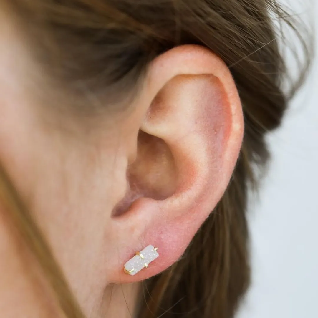 White druzy bar studs