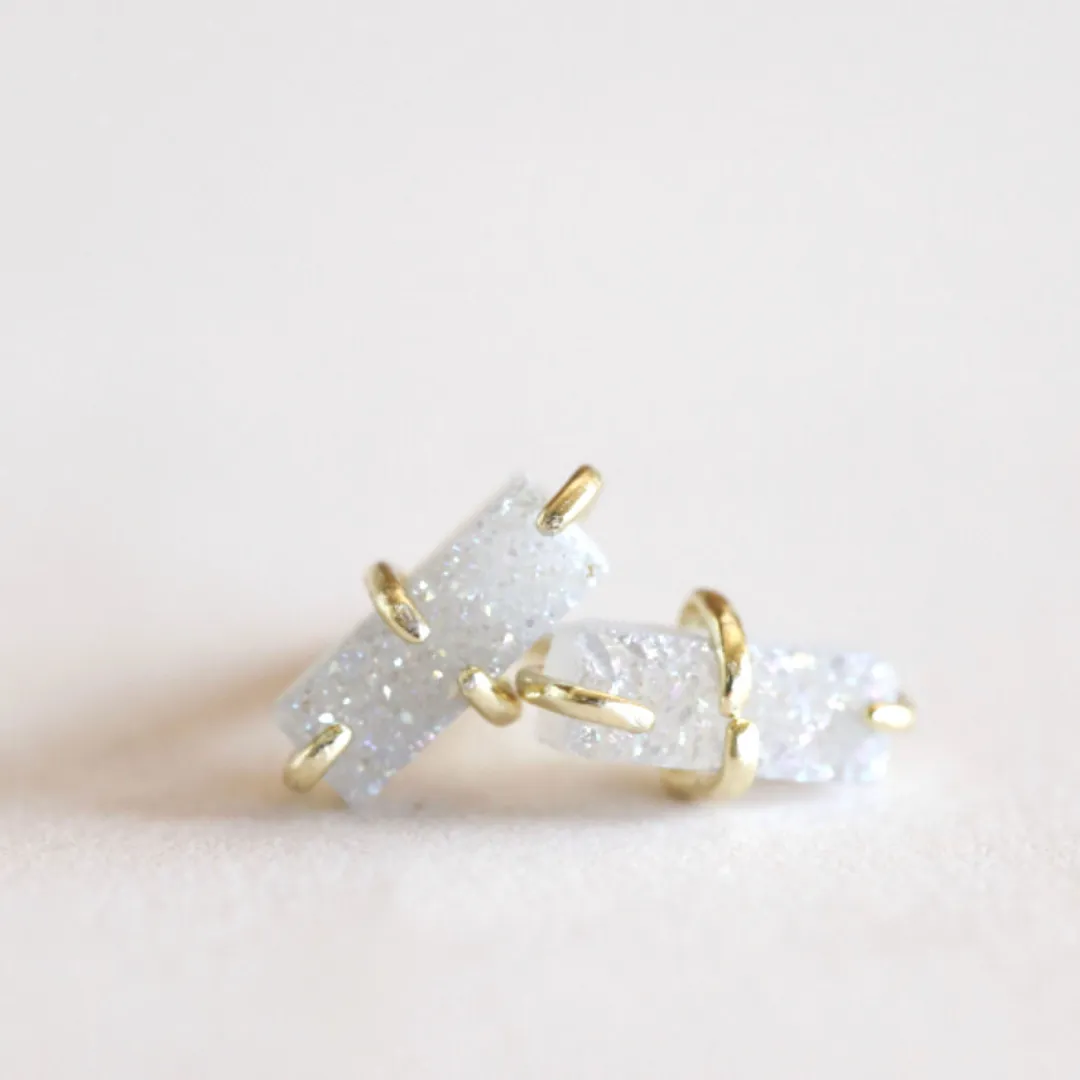 White druzy bar studs