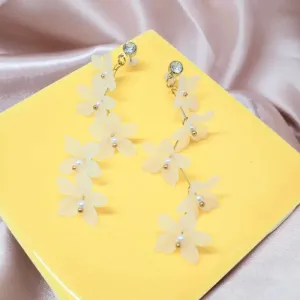 White Floral Cascade Elegance Earrings